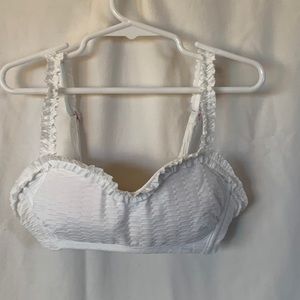 Stoney Clover XXS white swim top with ruffle and adjustable straps, metal clasp